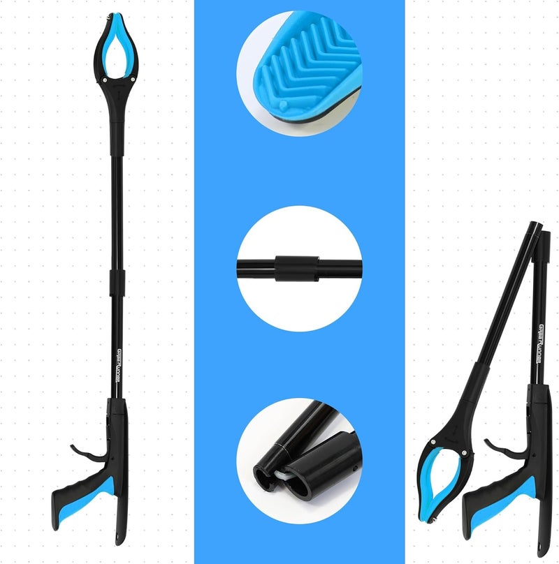 GrabRunner 2 Pack 32 inch Folding Reacher Grabber Tool with Strong Magnetic and Swivel Head &Shoehorn (Blue Blue) - Image 5